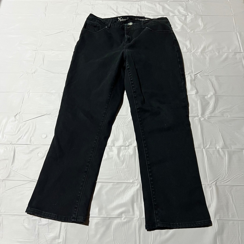 Natural Reflections Black Plaid Flannel Lined Comfort Stretch Twill Jeans Sz 14